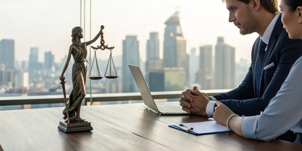 Medical malpractice lawyer and client meeting for a free consultation.